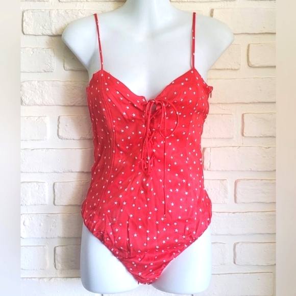 NWT Zara Satin Effect Red Star Bodysuit Size Medium - Picture 2 of 10